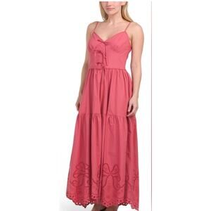Moon River Cotton Eyelet Maxi Dress Bow Detail